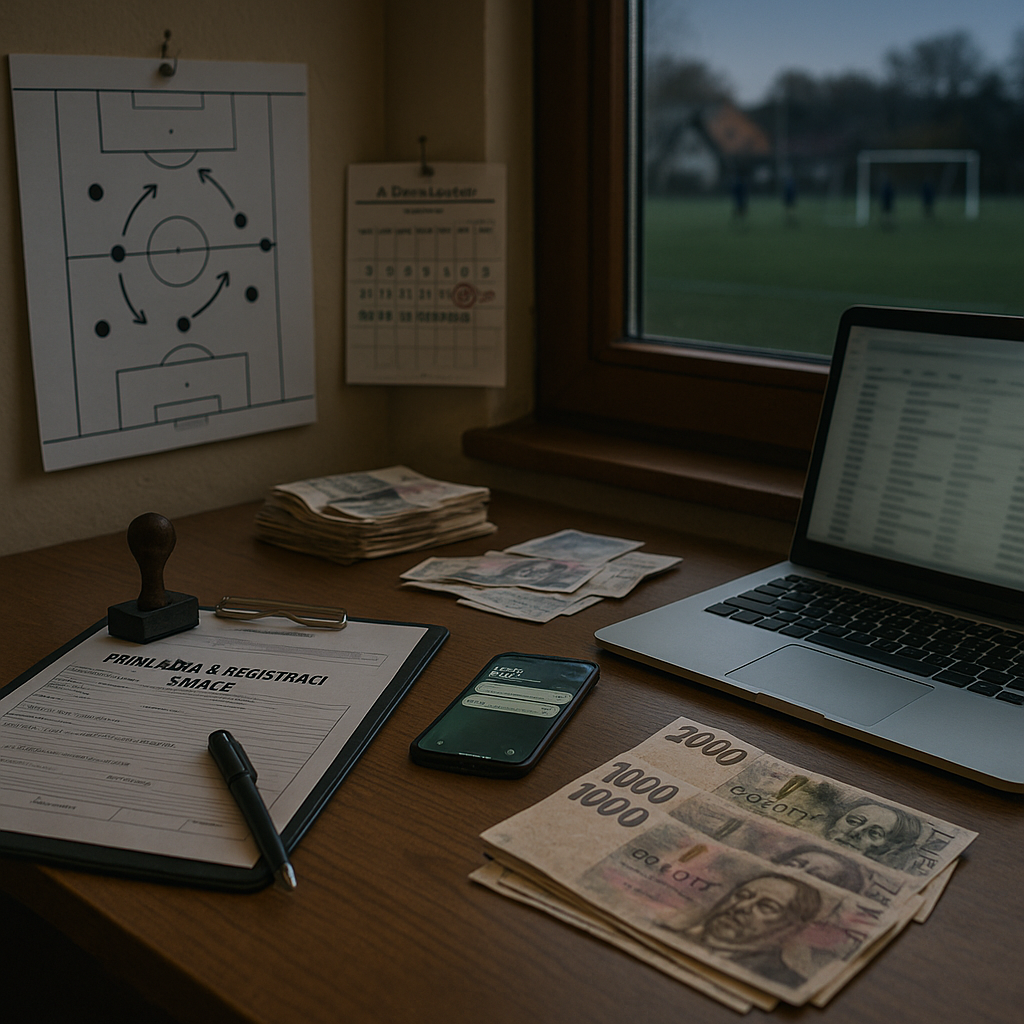 Alternate: Locker room scene — a coach and club manager seen from behind reviewing