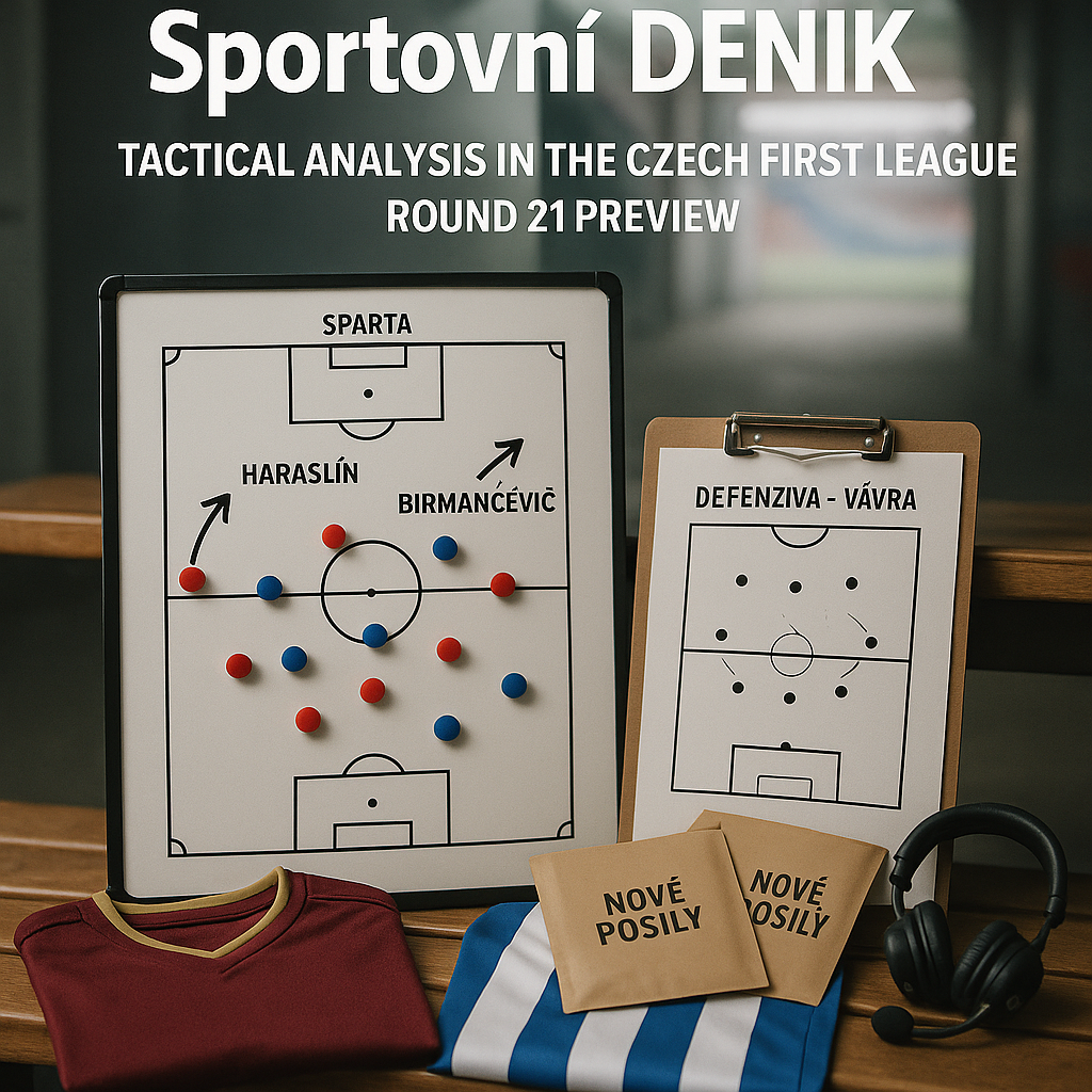 Editorial sports still life: a tactical whiteboard and clipboard with Czech notes, folded maroon